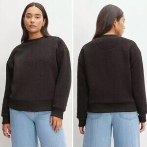 Everlane The ReNew Fleece Oversized Crew Black Small NWT Teddy Sweatshirt